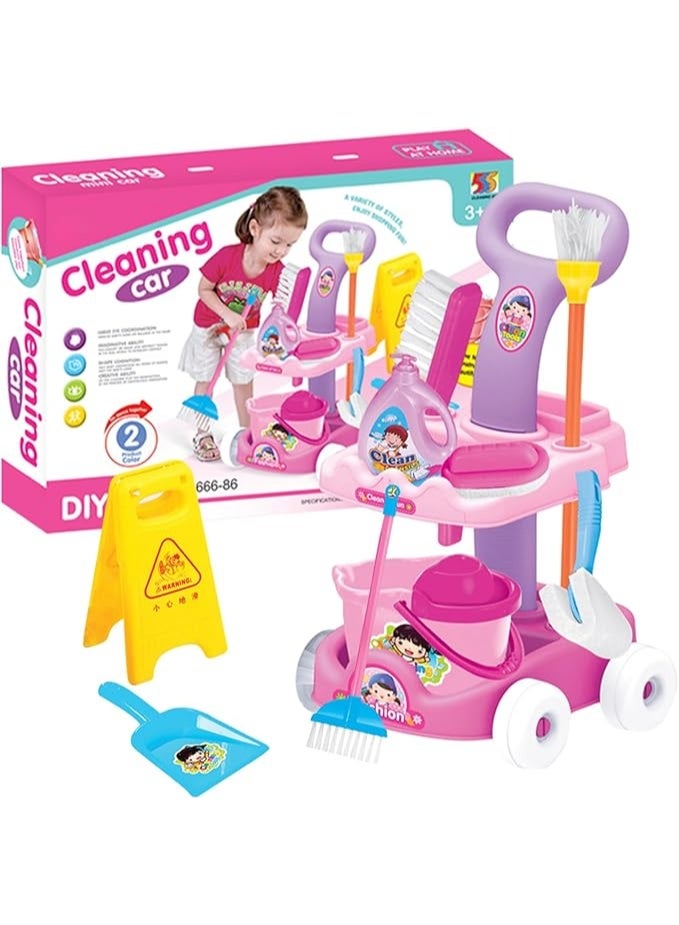 مجموعة ألعاب تنظيف للأطفال الصغار - سلة تسوق، مكنسة، جاروف وممسحة - تعليمية وترفيهية 3-6 سنوات - Image 1