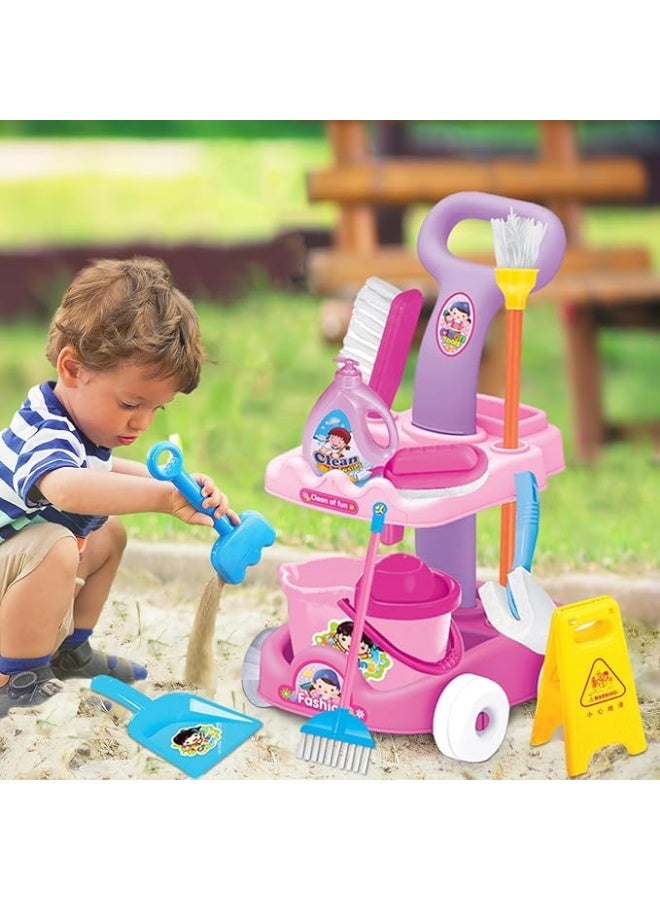 مجموعة ألعاب تنظيف للأطفال الصغار - سلة تسوق، مكنسة، جاروف وممسحة - تعليمية وترفيهية 3-6 سنوات - Image 2