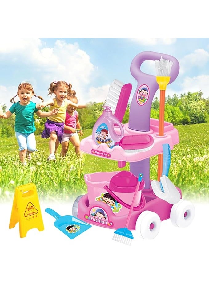 مجموعة ألعاب تنظيف للأطفال الصغار - سلة تسوق، مكنسة، جاروف وممسحة - تعليمية وترفيهية 3-6 سنوات - Image 4