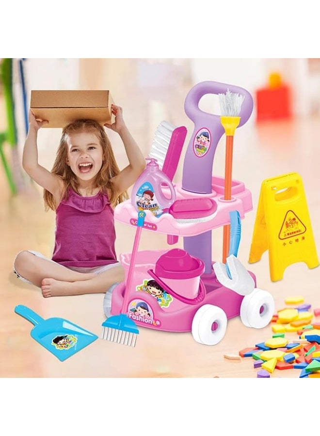 مجموعة ألعاب تنظيف للأطفال الصغار - سلة تسوق، مكنسة، جاروف وممسحة - تعليمية وترفيهية 3-6 سنوات - Image 5