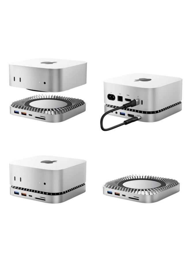 رايكيو ماك ميني M4 دوك، حامل ماك ميني من الألومنيوم، ووحدة تجميع HDMI لـ ماك ميني M4 وM4 برو 2024، مع غلاف SSD M.2 NVMe/SATA، HDMI بجودة 4K60Hz، منفذ USB A/C بسرعة 10 جيجابت، منفذين USB A بسرعة 5 جيجابت، شحن عبر منفذ USB-C، بطاقة SD/TF، صوت - Image 5