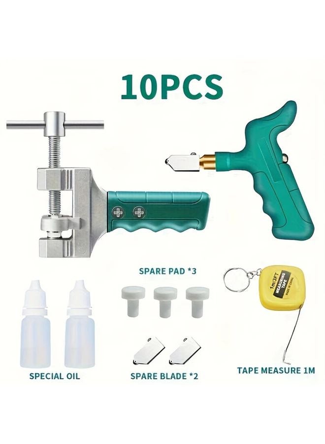 Green Style 10pcs Glass Tile Cutter Kit with Hard Alloy Opener Blade Mat for DIY Home Improvement - Image 1
