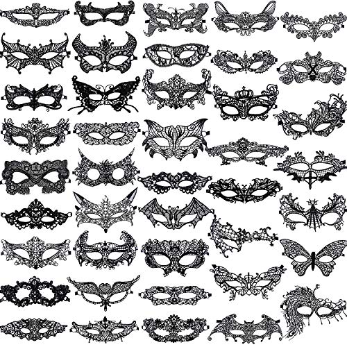 SIQUK 42 Pieces Masquerade Masks Black Lace Mask Women Party Ball Venetian Masks - Image 1