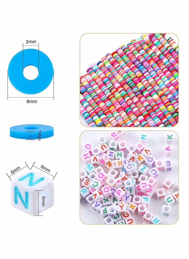 KASTWAVE Colorful Flat Clay Beads and Alphabet Beads for DIY Jewelry Making, Polymer Colorful Round Handmade Heishi Beads for Necklace Bracelet Earring Pendant and Anklet Craft Making, 6 Mm, 6400 Pcs  - Image 2