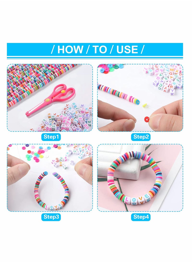 KASTWAVE Colorful Flat Clay Beads and Alphabet Beads for DIY Jewelry Making, Polymer Colorful Round Handmade Heishi Beads for Necklace Bracelet Earring Pendant and Anklet Craft Making, 6 Mm, 6400 Pcs  - Image 3