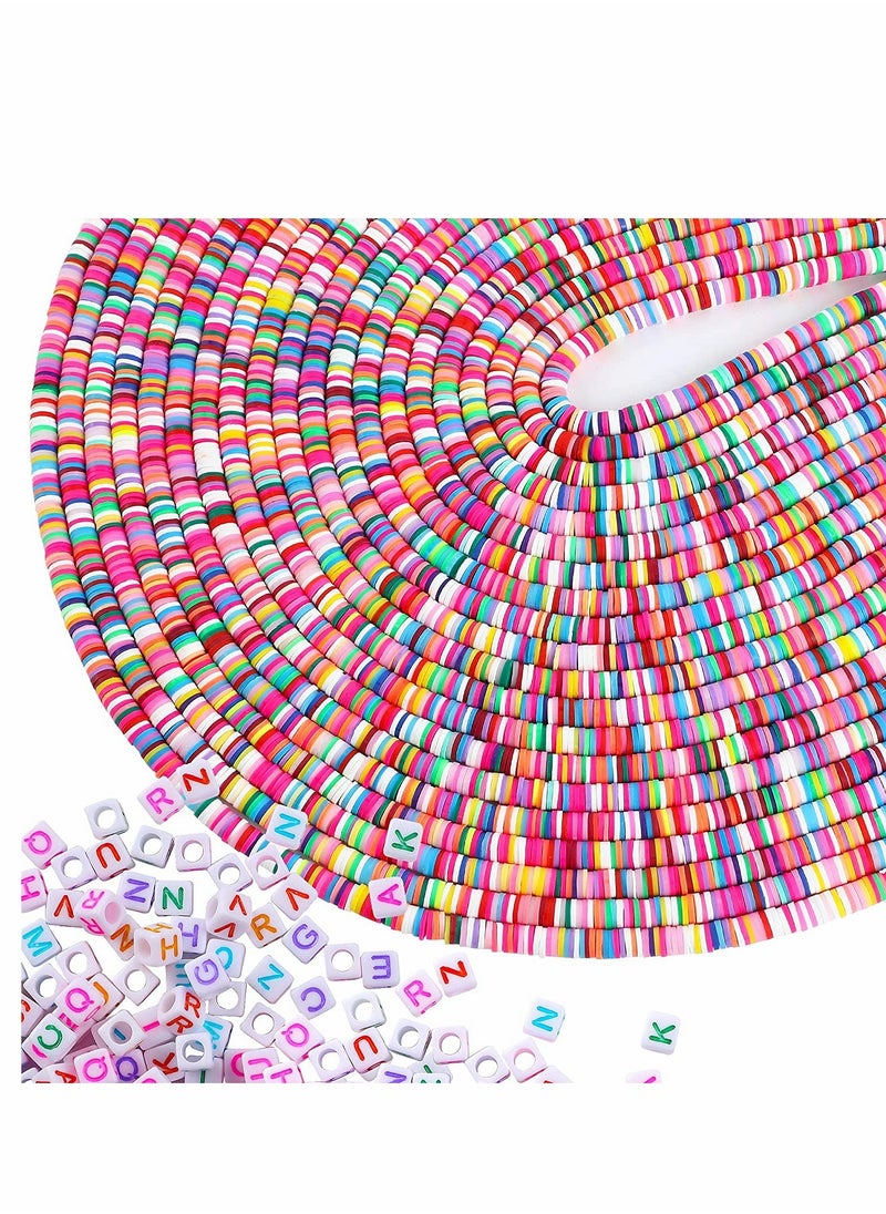 KASTWAVE Colorful Flat Clay Beads and Alphabet Beads for DIY Jewelry Making, Polymer Colorful Round Handmade Heishi Beads for Necklace Bracelet Earring Pendant and Anklet Craft Making, 6 Mm, 6400 Pcs  - Image 1