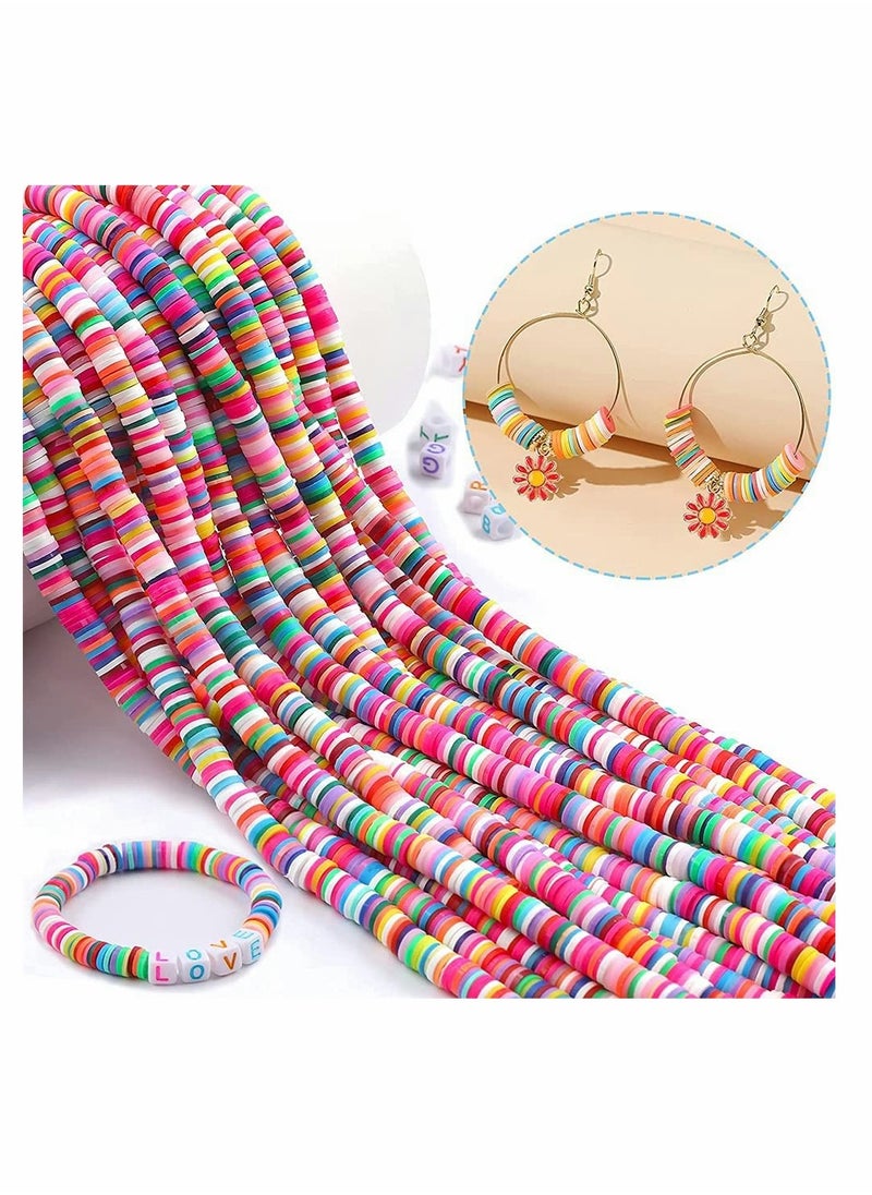 KASTWAVE Colorful Flat Clay Beads and Alphabet Beads for DIY Jewelry Making, Polymer Colorful Round Handmade Heishi Beads for Necklace Bracelet Earring Pendant and Anklet Craft Making, 6 Mm, 6400 Pcs  - Image 5