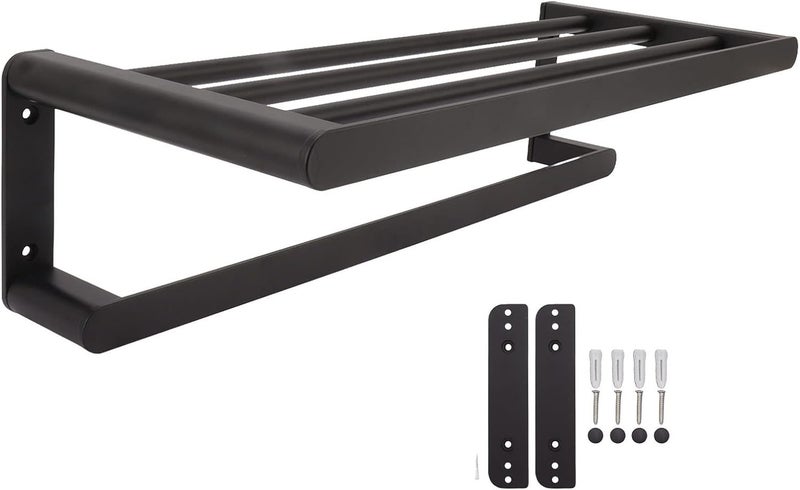 Bath Towel Bar with Shelf Rack, Space Aluminum Double Layer Matte Finish, Wall Mounted Storage for Bathroom and Kitchen - Space Saving Design, Durable & Easy to Install, Perfec (Black 50cm) - Image 1