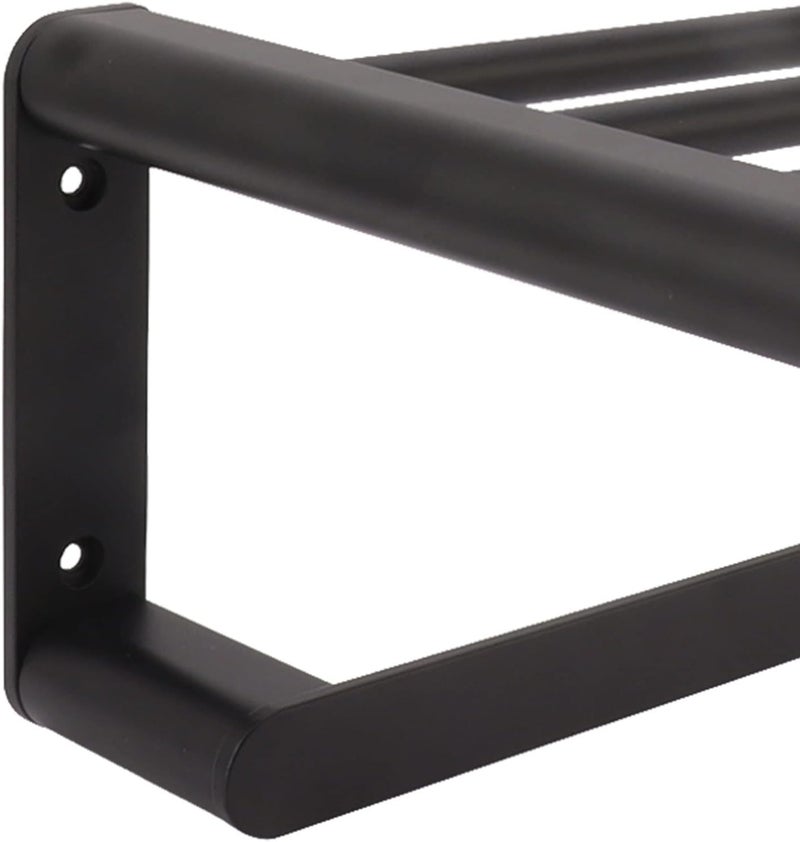 Bath Towel Bar with Shelf Rack, Space Aluminum Double Layer Matte Finish, Wall Mounted Storage for Bathroom and Kitchen - Space Saving Design, Durable & Easy to Install, Perfec (Black 50cm) - Image 3