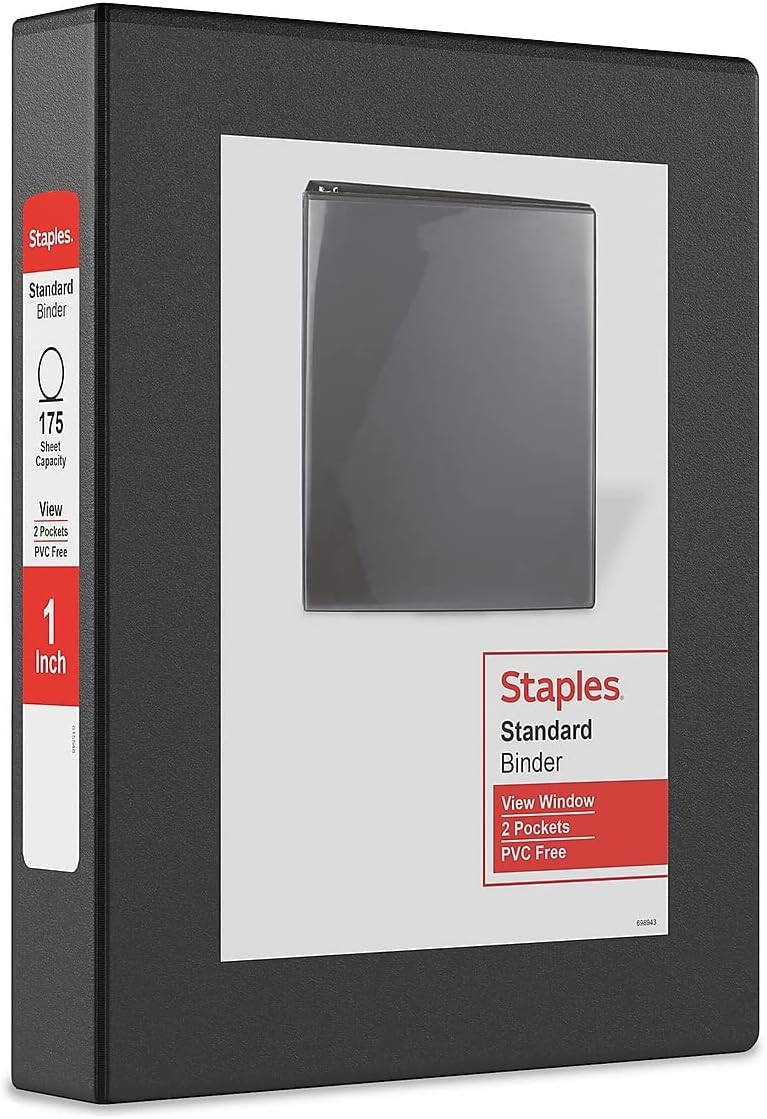 Staples 1-Inch Standard 5-1/2-Inch X 8-1/2-Inch Mini View Binder with Round Rings Black - Image 1