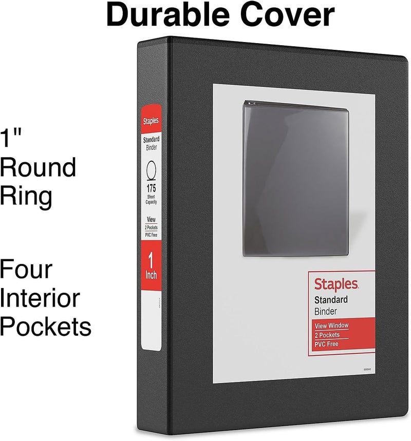 Staples 1-Inch Standard 5-1/2-Inch X 8-1/2-Inch Mini View Binder with Round Rings Black - Image 2