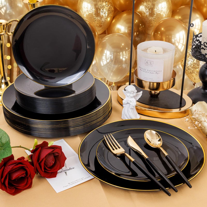 Supernal 102pcs Gold Plastic Silverware  Golden Cutlery with Black Handle  Disposable Flatware Collection  Includes 34 Plastic Forks and Spoons and Knives Ideal for Weddings  Parties  and Birthdays - Image 4