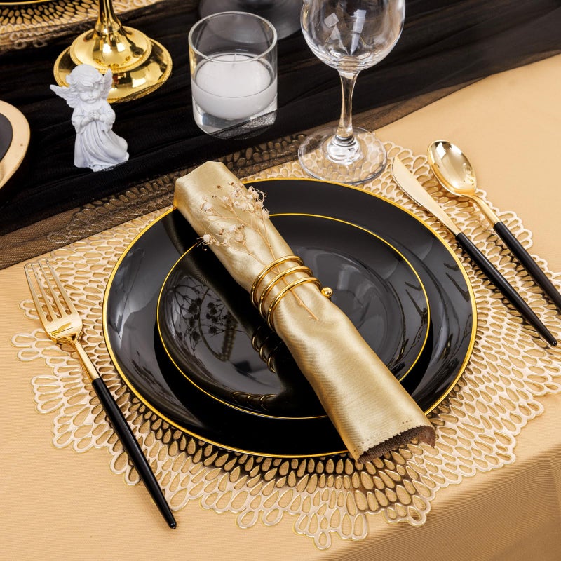 Supernal 102pcs Gold Plastic Silverware  Golden Cutlery with Black Handle  Disposable Flatware Collection  Includes 34 Plastic Forks and Spoons and Knives Ideal for Weddings  Parties  and Birthdays - Image 3