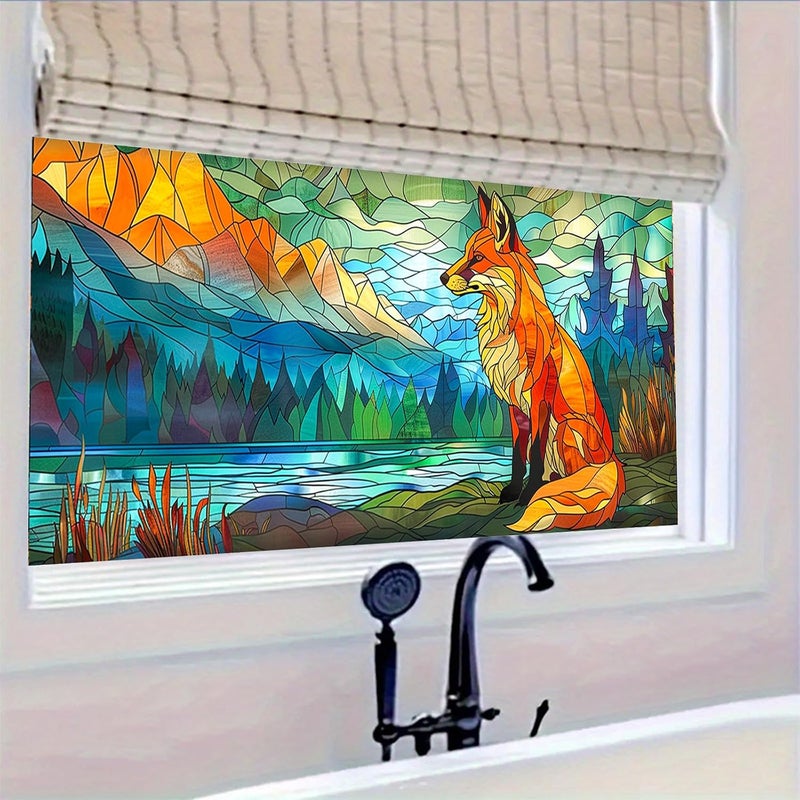 HOMETITUTE Stained Glass Fox & Mountain Pattern Static Cling Window Film 39.3x17.7 inches Non-Adhesive Removable Reusable for Glass Door Home and Office Bedrooms PVC Static Cling Sticker - Image 5