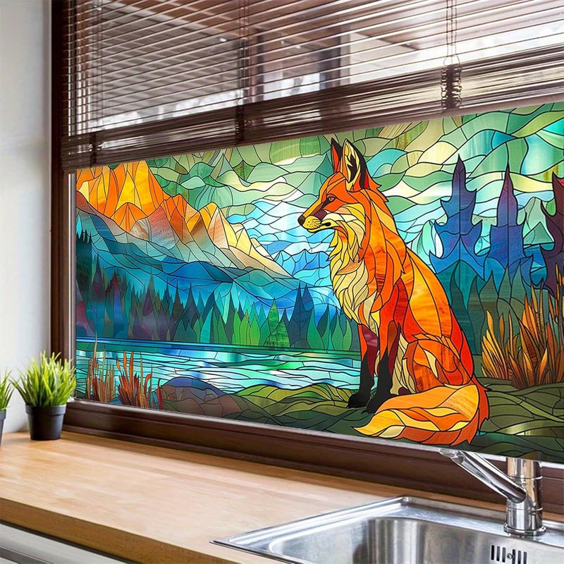 HOMETITUTE Stained Glass Fox & Mountain Pattern Static Cling Window Film 39.3x17.7 inches Non-Adhesive Removable Reusable for Glass Door Home and Office Bedrooms PVC Static Cling Sticker - Image 4