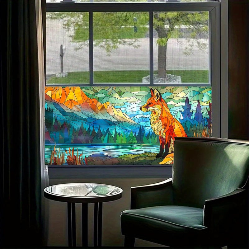 HOMETITUTE Stained Glass Fox & Mountain Pattern Static Cling Window Film 39.3x17.7 inches Non-Adhesive Removable Reusable for Glass Door Home and Office Bedrooms PVC Static Cling Sticker - Image 2