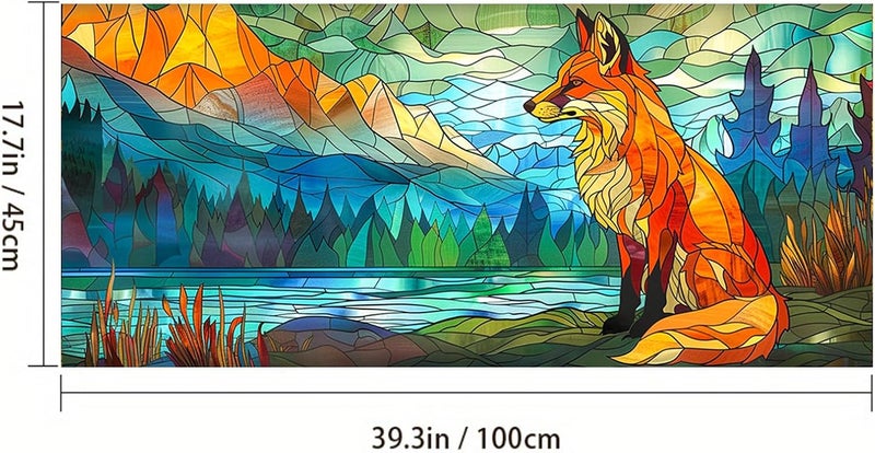 HOMETITUTE Stained Glass Fox & Mountain Pattern Static Cling Window Film 39.3x17.7 inches Non-Adhesive Removable Reusable for Glass Door Home and Office Bedrooms PVC Static Cling Sticker - Image 3