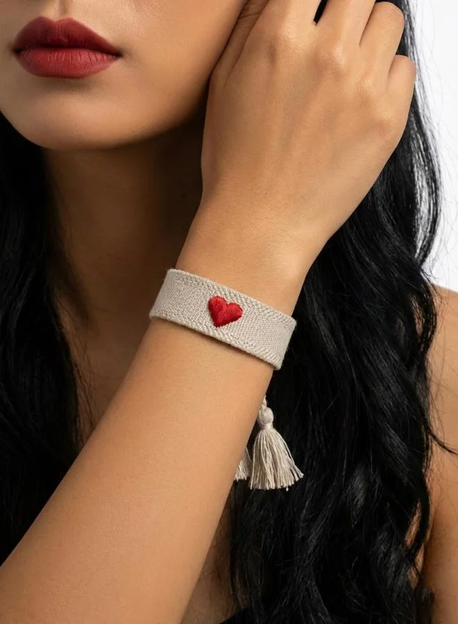 Multi-Color Heart Embroidered Woven Bracelet