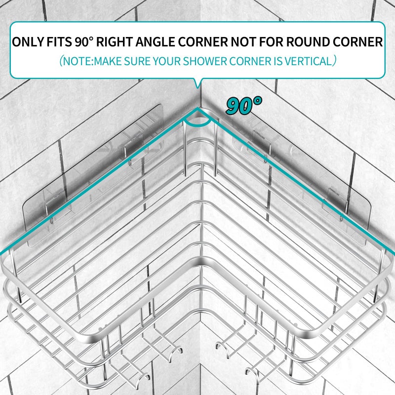 Yazoni Corner Shower Caddy  4-Pack Adhesive Shower Shelves with Soap Holder No Drilling  Rustproof Stainless Steel Bathroom Shower Organizer Wall Mounted  Large Capacity Shower Shelf for Inside Shower - Image 4