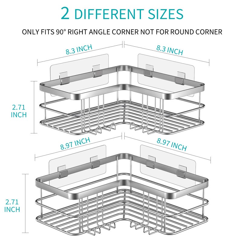 Yazoni Corner Shower Caddy  4-Pack Adhesive Shower Shelves with Soap Holder No Drilling  Rustproof Stainless Steel Bathroom Shower Organizer Wall Mounted  Large Capacity Shower Shelf for Inside Shower - Image 3