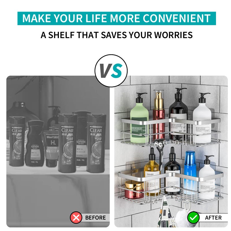 Yazoni Corner Shower Caddy  4-Pack Adhesive Shower Shelves with Soap Holder No Drilling  Rustproof Stainless Steel Bathroom Shower Organizer Wall Mounted  Large Capacity Shower Shelf for Inside Shower - Image 5