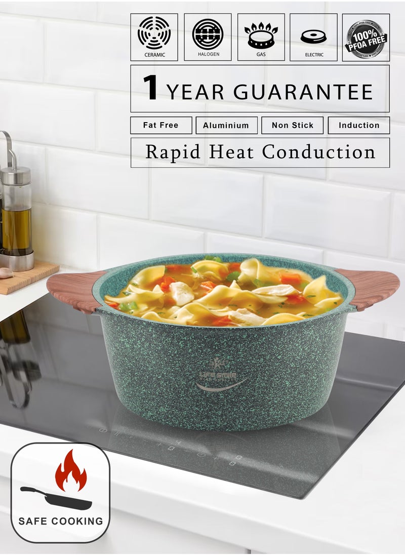 Life Smile 20/24/28/32cm Sizes Induction Casserole Dish Granite Coated Aluminum Soup Pot Cooking Stock Pot With T- Glass Lid - PFOA Free Oven Safe - Multi Layer Non-Stick  Coating - Easy Cleaning  - Image 2