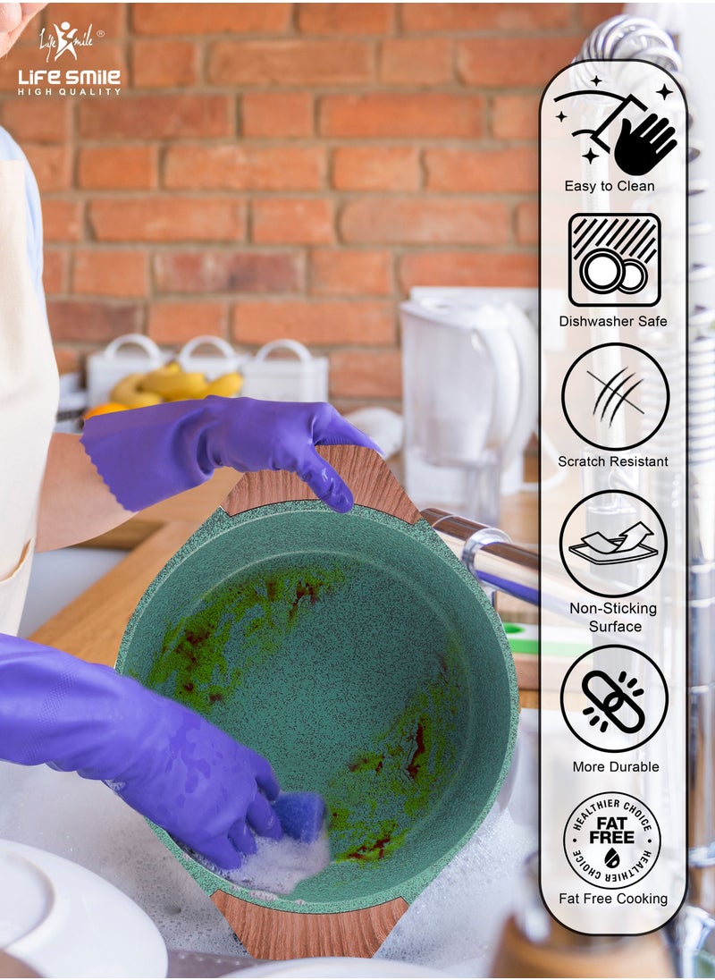 Life Smile - 20/24/28/32cm Sizes Induction Casserole Dish Granite Coated Aluminum Soup Pot Cooking Stock Pot With T- Glass Lid - PFOA Free Oven Safe - Multi Layer Non-Stick  Coating - Easy Cleaning - Image 1