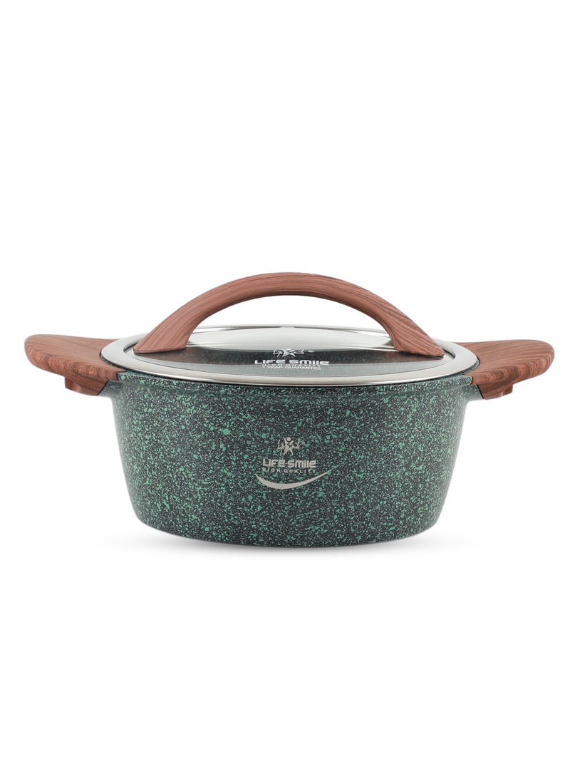 Life Smile 20/24/28/32cm Sizes Induction Casserole Dish Granite Coated Aluminum Soup Pot Cooking Stock Pot With T- Glass Lid - PFOA Free Oven Safe - Multi Layer Non-Stick  Coating - Easy Cleaning  - Image 1