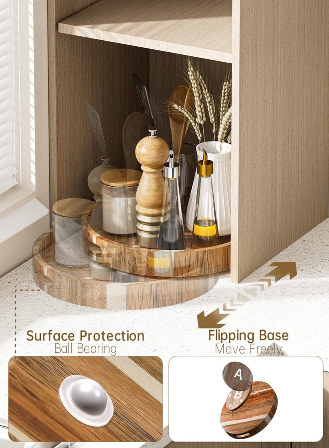 OCERAVE 12" Acacia Wood Lazy Susan Turntable Organizer, Double Handle Cabinet Organizer with High Rim，Round Wooden Lazy Susan for Table Top Cabinet Pantry Countertop Cupboard Organization - Image 3