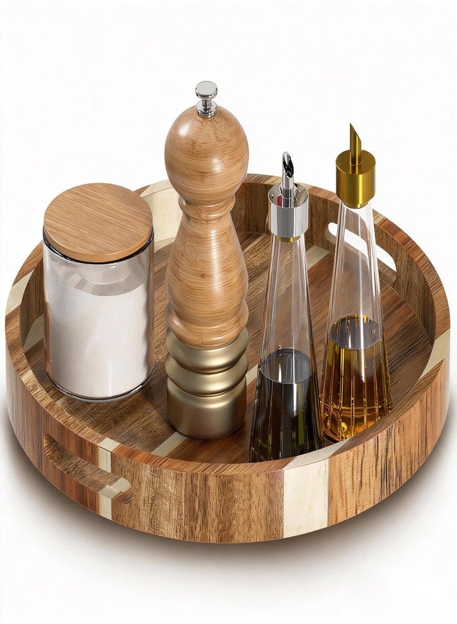 OCERAVE 12" Acacia Wood Lazy Susan Turntable Organizer, Double Handle Cabinet Organizer with High Rim，Round Wooden Lazy Susan for Table Top Cabinet Pantry Countertop Cupboard Organization - Image 1