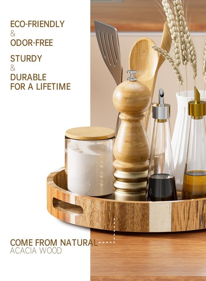 OCERAVE 12" Acacia Wood Lazy Susan Turntable Organizer, Double Handle Cabinet Organizer with High Rim，Round Wooden Lazy Susan for Table Top Cabinet Pantry Countertop Cupboard Organization - Image 4