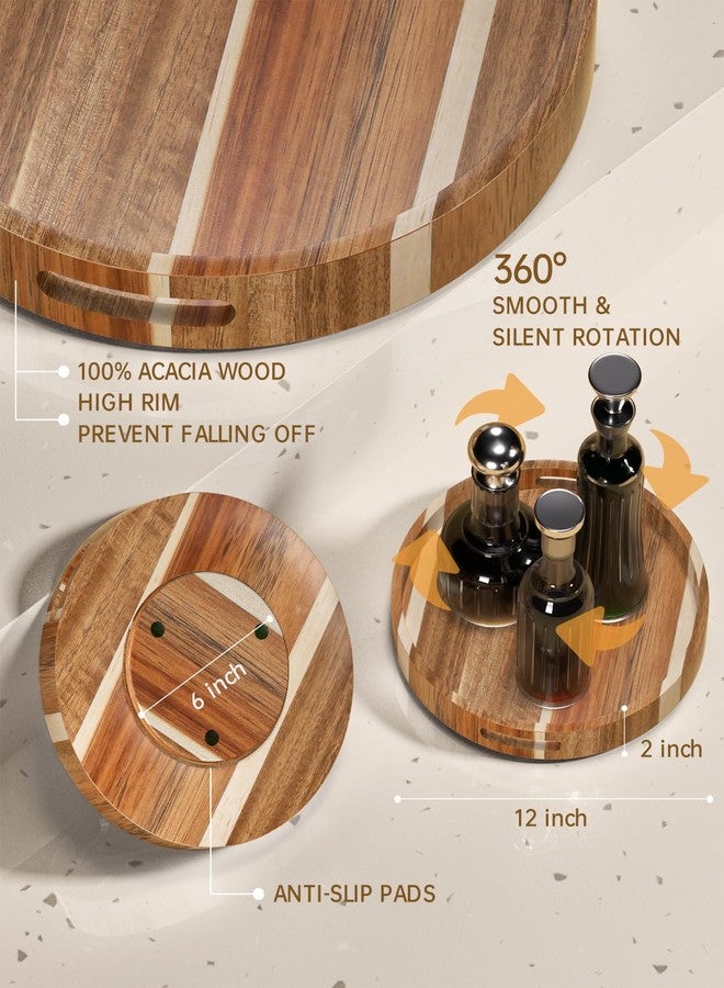 OCERAVE 12" Acacia Wood Lazy Susan Turntable Organizer, Double Handle Cabinet Organizer with High Rim，Round Wooden Lazy Susan for Table Top Cabinet Pantry Countertop Cupboard Organization - Image 2