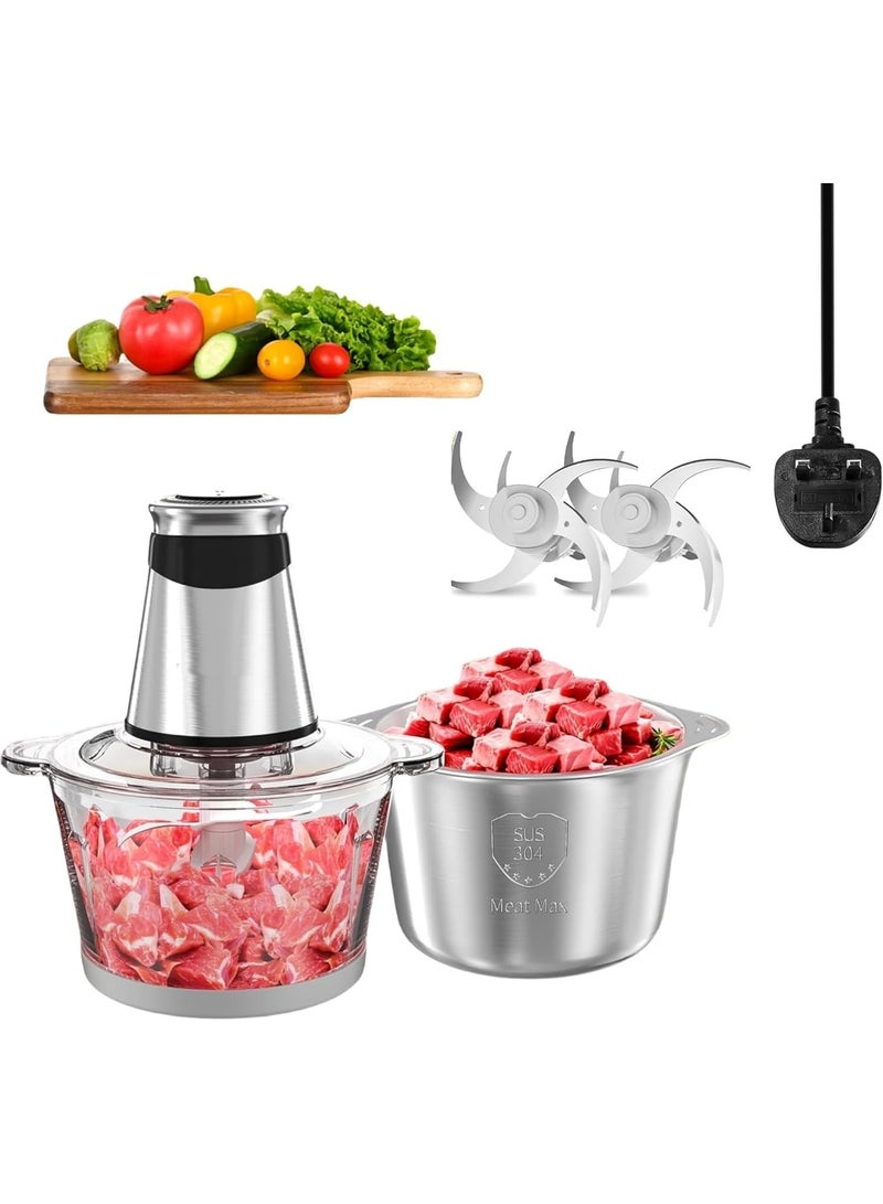 Electric Meat Grinder & Food Chopper, 2L Stainless Steel Meat Mincer with 2-Speed Control, Multi-Function Food Processor for Meat, Vegetables, Onion, Garlic, Fruits & Nuts, Large Capacity Kitchen Chopper - Image 1