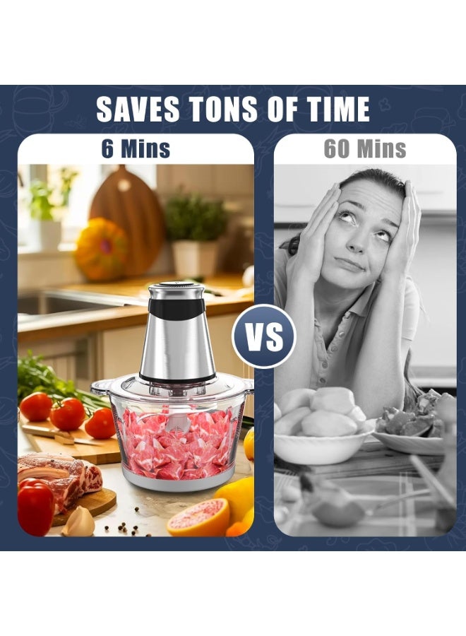 Electric Meat Grinder & Food Chopper, 2L Stainless Steel Meat Mincer with 2-Speed Control, Multi-Function Food Processor for Meat, Vegetables, Onion, Garlic, Fruits & Nuts, Large Capacity Kitchen Chopper - Image 3