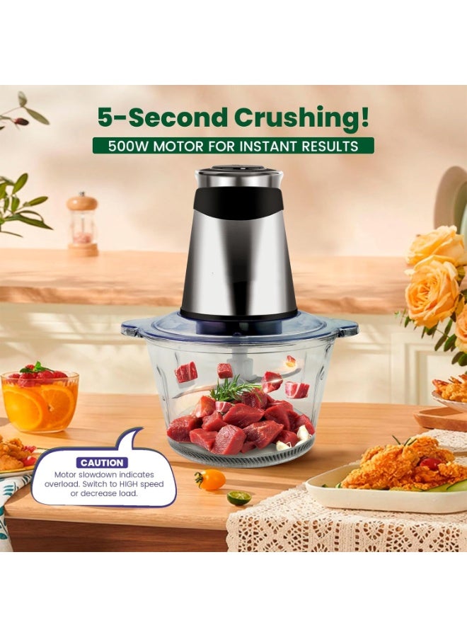 Electric Meat Grinder & Food Chopper, 2L Stainless Steel Meat Mincer with 2-Speed Control, Multi-Function Food Processor for Meat, Vegetables, Onion, Garlic, Fruits & Nuts, Large Capacity Kitchen Chopper - Image 2