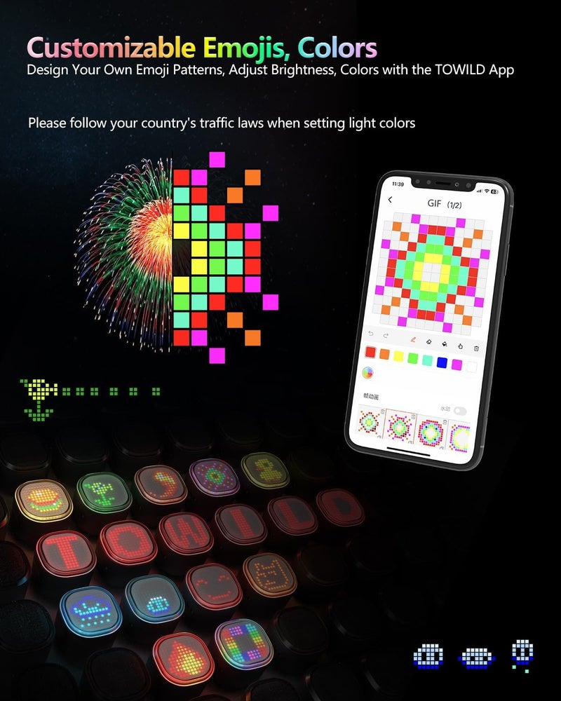 TOWILD TL08 Bicycle Tail Light with Full-Color Display - Custom Pattern Rear Light with Smart Brake Sensing and USB-C Rechargeable Battery - Waterproof LED Bike Rear Light for Night Cycling - Black - Image 3