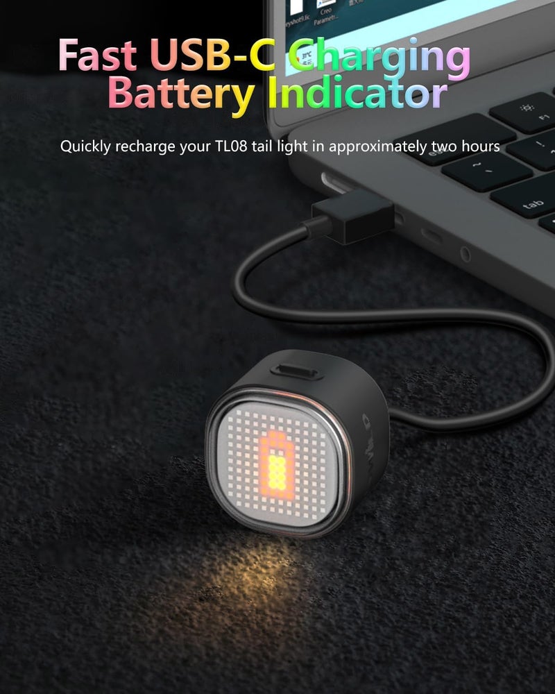 TOWILD TL08 Bicycle Tail Light with Full-Color Display - Custom Pattern Rear Light with Smart Brake Sensing and USB-C Rechargeable Battery - Waterproof LED Bike Rear Light for Night Cycling - Black - Image 5
