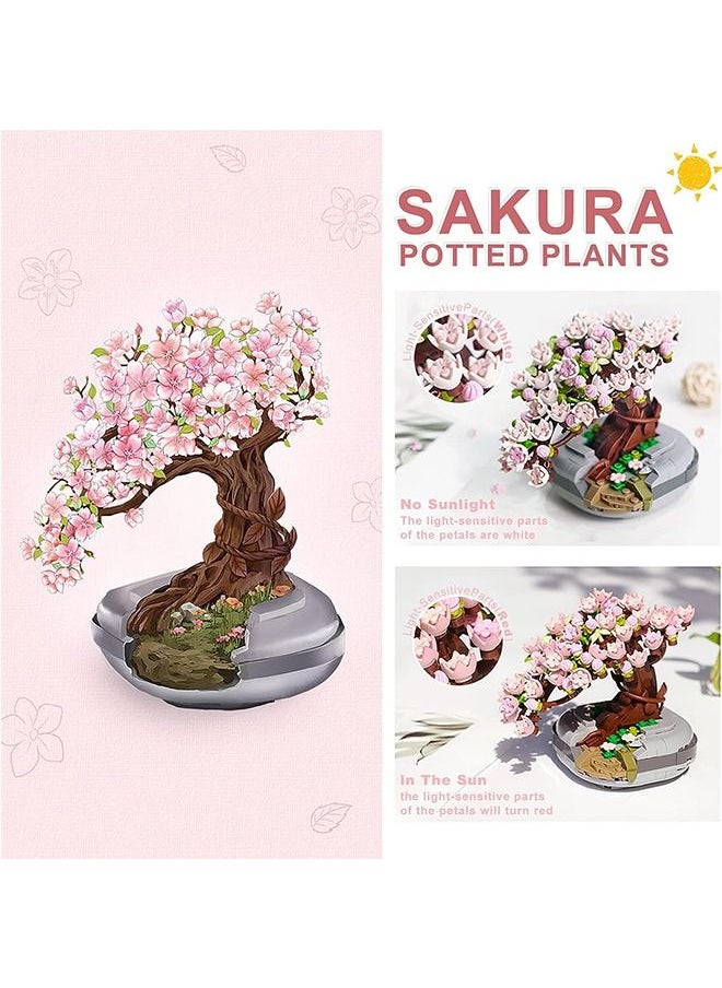 426 Pcs Mini Bricks Sakura Bonsai Model, Creative DIY Simulation Mini Particle Flower Botanical Collection Construction Building Toy  - Image 2