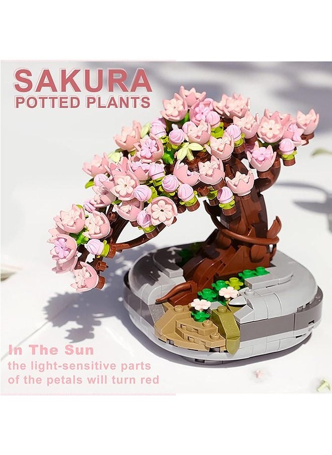 426 Pcs Mini Bricks Sakura Bonsai Model, Creative DIY Simulation Mini Particle Flower Botanical Collection Construction Building Toy  - Image 3