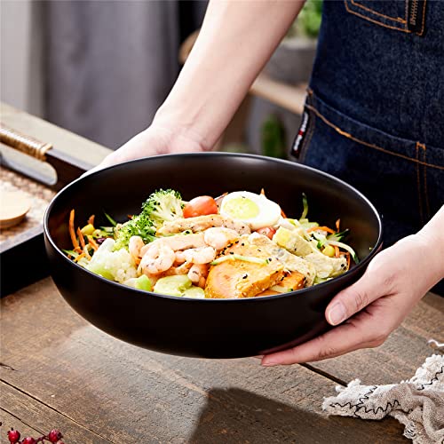 Swuut 10'' Large Serving Bowl, 2.8 Quart Big Salad Pasta Bowl, Porcelain Fruit Bowl,Matte Mixing Bowls,Wide Soup Bowl for Family Kitchen,Microwave & Dishwasher Safe (Black) - Image 3