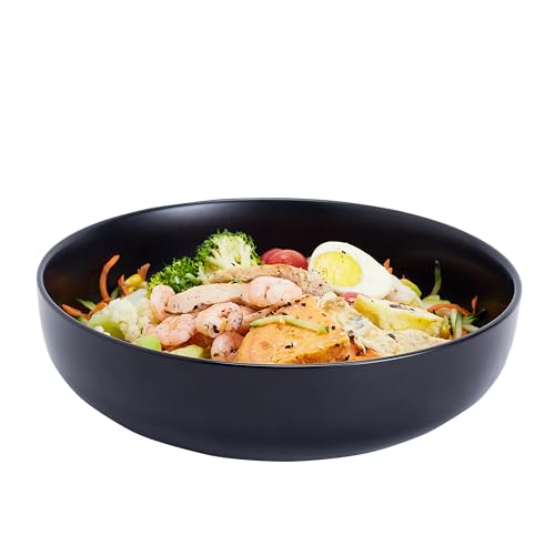 Swuut 10'' Large Serving Bowl, 2.8 Quart Big Salad Pasta Bowl, Porcelain Fruit Bowl,Matte Mixing Bowls,Wide Soup Bowl for Family Kitchen,Microwave & Dishwasher Safe (Black) - Image 1