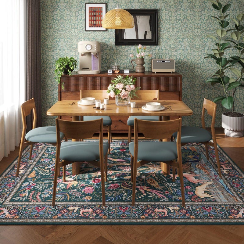Rugcomf 8x10 Area Rugs Vibrant Tree of Life-Patterned Vintage Washable Area Rug Non Slip Low Pile Large Rug for Bedroom Farmhouse Dining Room Kids Playroom, Green - Image 3