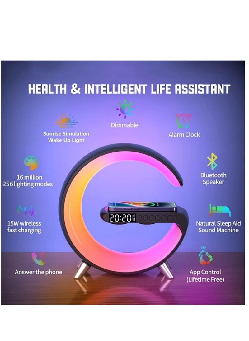 Generic - Bedside Table Lamp Desk Night Light with 15W Quick Wireless Charger and Bluetooth Speaker, Desk Lamp with Alarm Clock and 256 RGB Light Modes Bedroom Lamp As Sleep Aid White Noise Machine - Image 1