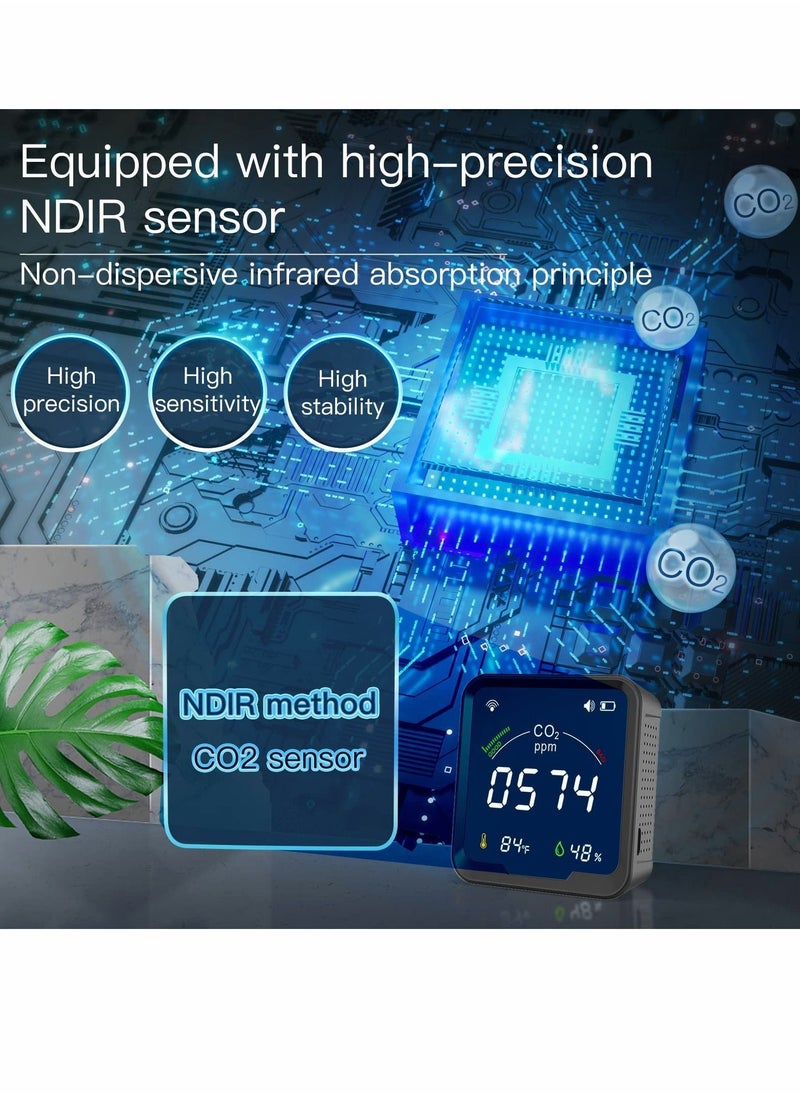 شو وو WiFi CO2 Monitor, NDIR Sensor Smart Detector, Air Quality Monitor for Portable Carbon Dioxide Detector Alarm, Temperature Humidity Sensor, Automation Work with Tuya Home Devices  - Image 4