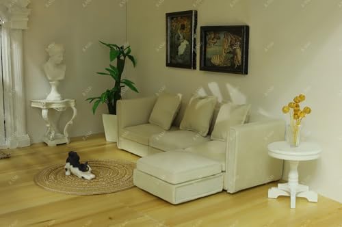 iLAND Dollhouse Furniture Miniature Sectional Couch Set Fit 112 Scale Accessories for Doll House Dcor and 3 to 6 inches Doll Figure Modern White Velvet Sofa Elegant  Classic - Image 5