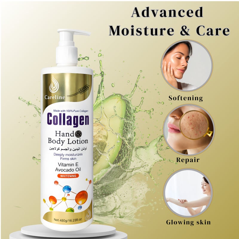 Careline Collagen Hands & Body Lotion Vitamin E Avocado Oil Whitening 480g - Image 4