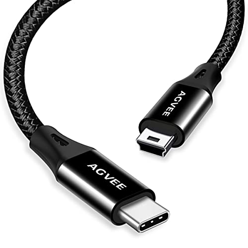 AGVEE 2 Pack 1ft USB-C to Mini USB Cable, Braided Durable Mini-B 5-Pin to Type-C Data Charging Charger OTG Cord for Hero 3+, PS3 Controller, Canon Nikon Camera, GPS, Blue Yeti, Black - Image 1