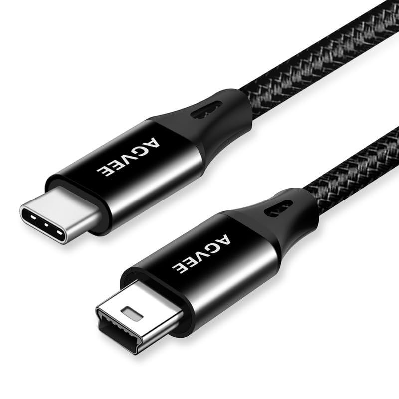 AGVEE 2 Pack 1ft USB-C to Mini USB Cable, Braided Durable Mini-B 5-Pin to Type-C Data Charging Charger OTG Cord for Hero 3+, PS3 Controller, Canon Nikon Camera, GPS, Blue Yeti, Black - Image 3