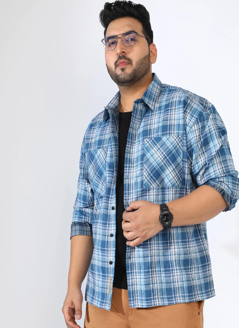 Instafab Plus Men's Prussian Blue Tartan Plaid Shirt