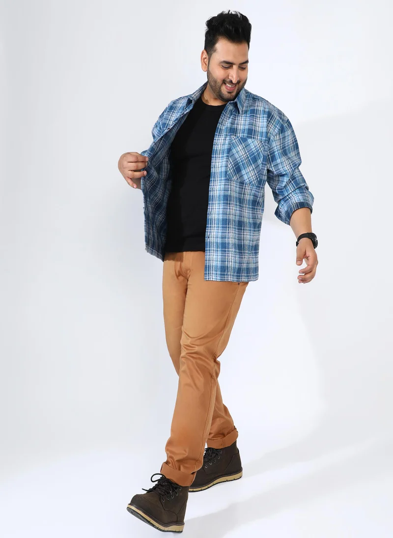 Instafab Plus Men's Prussian Blue Tartan Plaid Shirt
